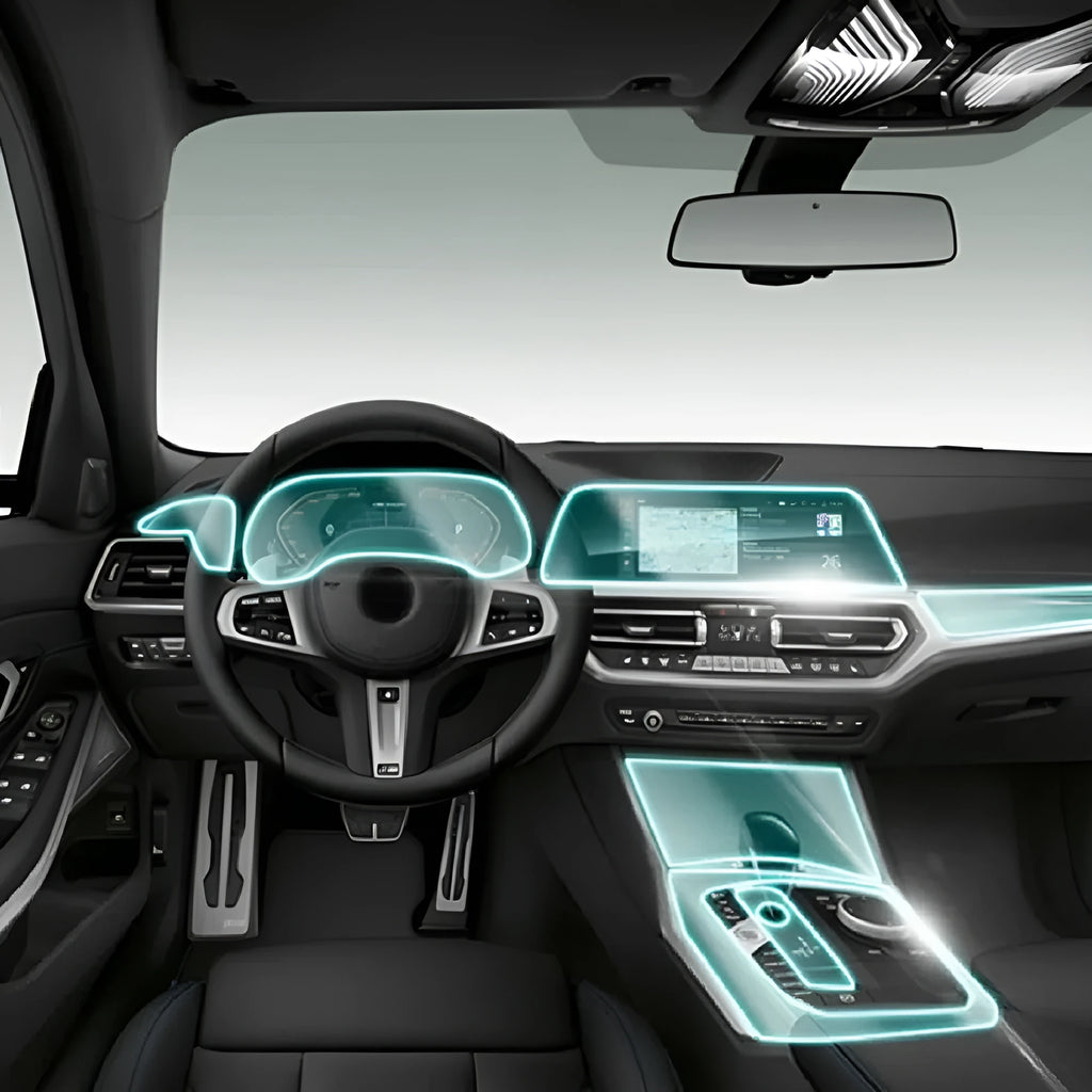 Transparent TPU protective film for BMW 3 Series central console and gear shift area