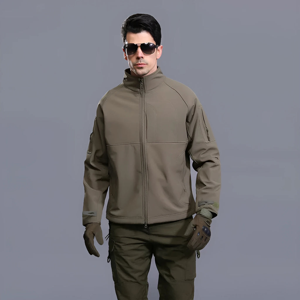 Men's outdoor jacket thin commander stand collar loose fit polyester autumn hiking cycling black colour
