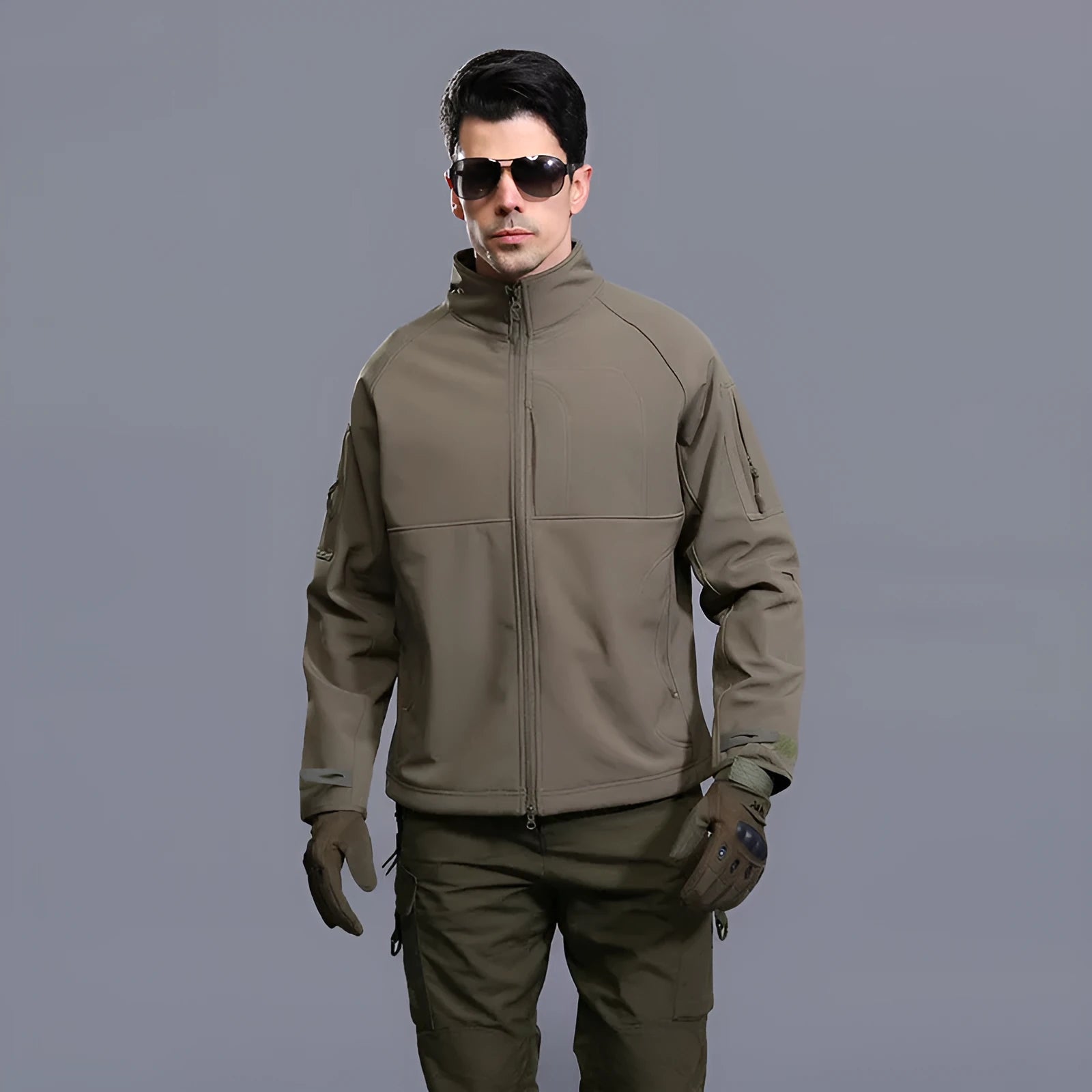 Men's outdoor jacket thin commander stand collar loose fit polyester autumn hiking cycling black colour