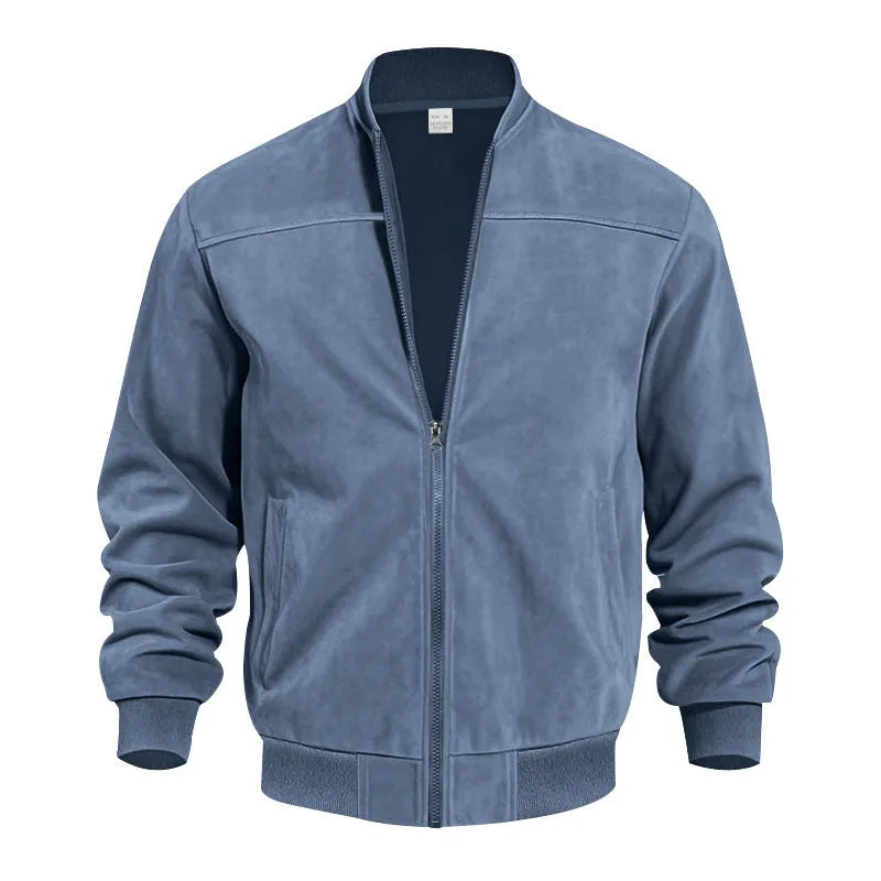 Men's plus size suede zip-front jacket in polyester fabric with cotton lining