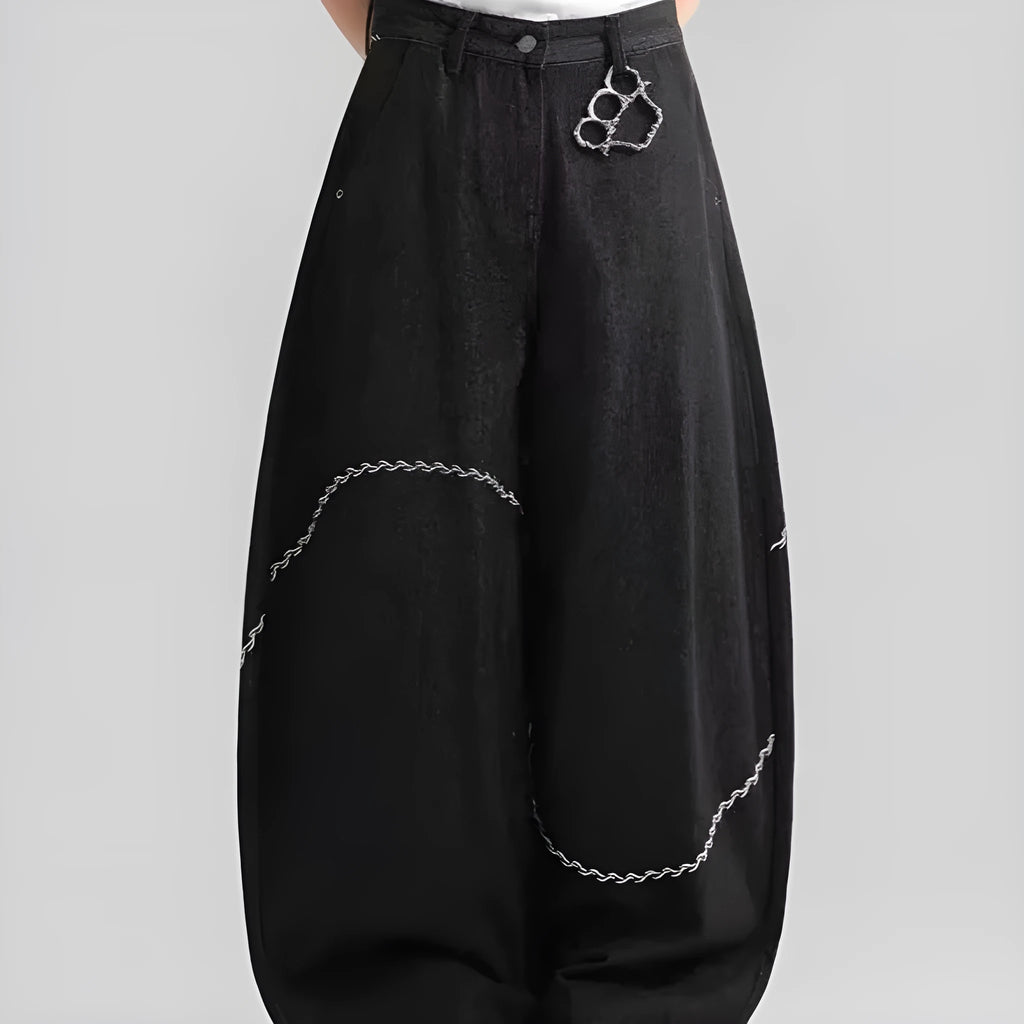Black straight-leg denim trousers with mid waist and micro-elastic fabric