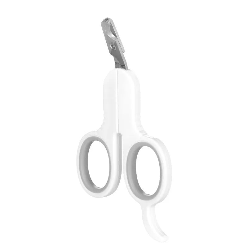Professional pet nail clippers with curved head, anti-slip rubber handle, in grey or pink colour.