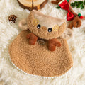 Cat wearing warm thickened elk cloak in polyester with drawable closure, available in brown or green elk pattern