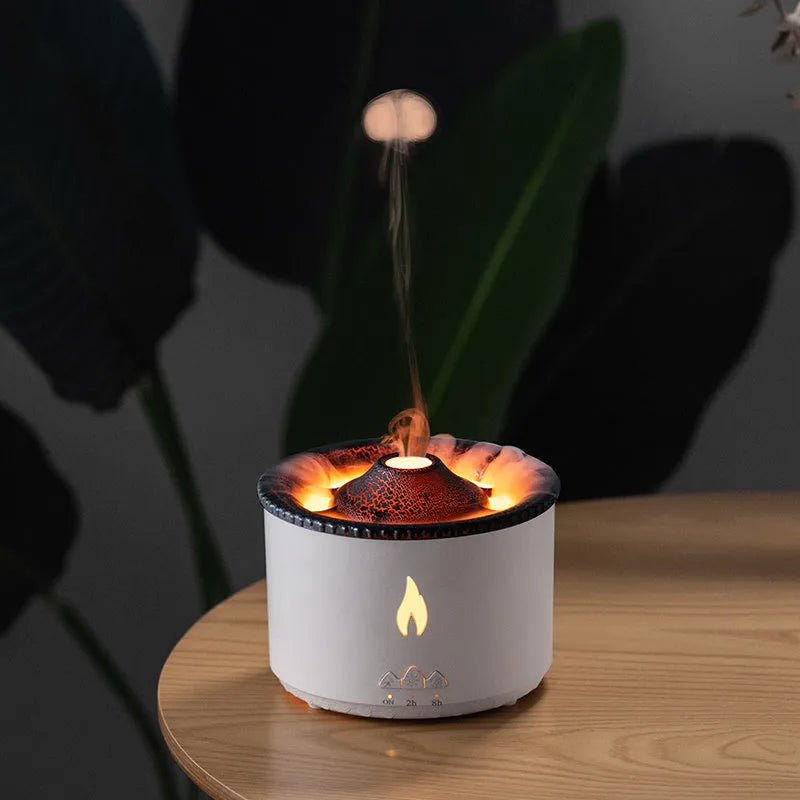 White jellyfish flame volcano humidifier air diffuser with 300ml tank and remote control