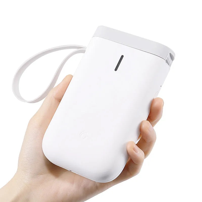 D11 Bluetooth thermal label printer in compact black design with thermal paper roll