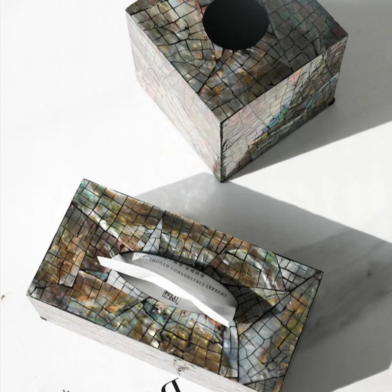Black natural shell storage box in modern design for tissue storage and tabletop organisation