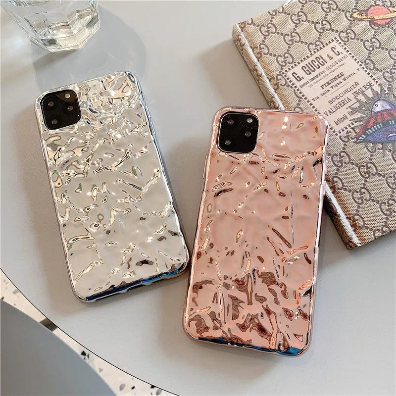 Folded TPU phone case with electroplated finish for iPhone in rose gold colour