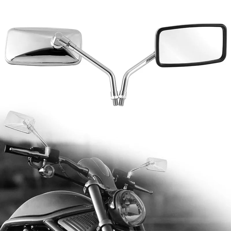 Silver all-metal motorcycle rearview mirror with convex glass on handlebar