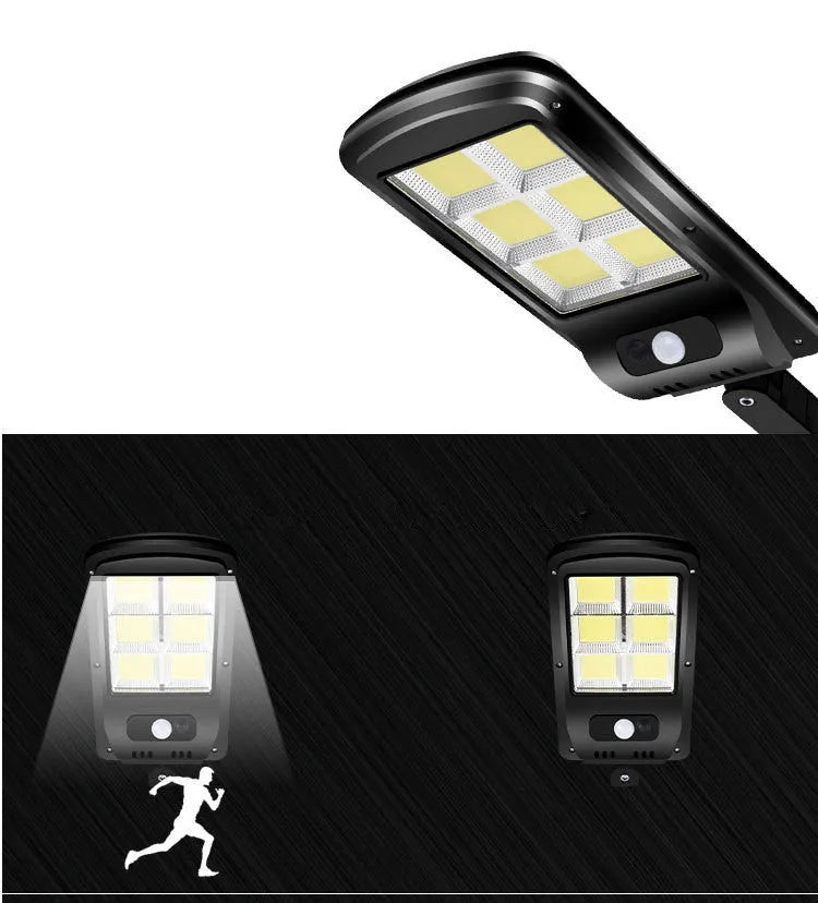 Black solar powered outdoor light with motion sensor and IP65 waterproof rating