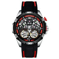 Red and blue automatic mechanical luminous hollow men's watch with 14mm thickness and business style design