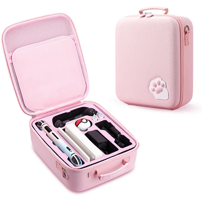 Nintendo Switch storage bag with cat claw design showing game cartridge slots and diagonal strap