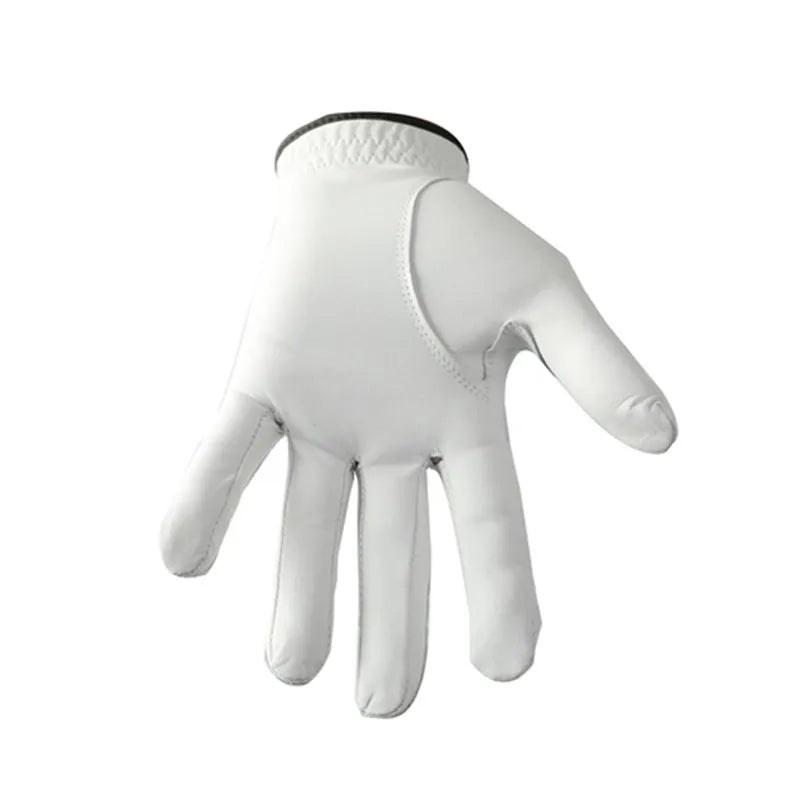 Men's white half sheepskin golf glove showing palm and finger design