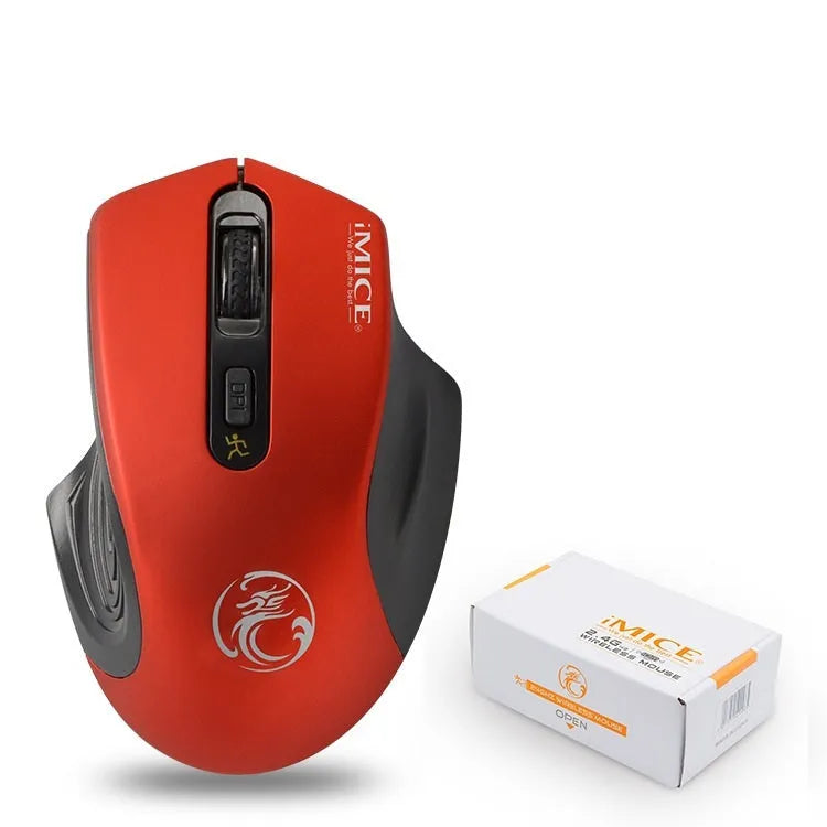 2.4G wireless mouse with ergonomic shape and USB receiver, available in four colours