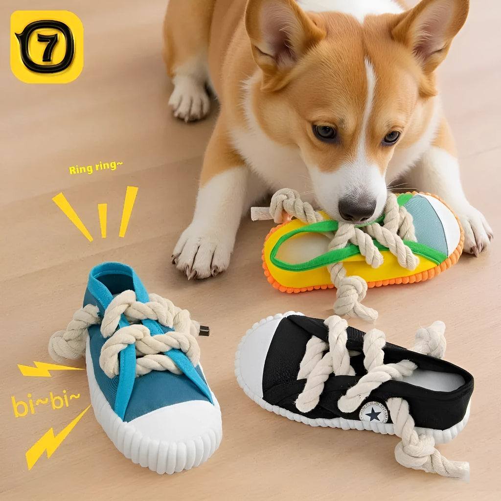 Colourful plastic dog slipper toy with bend design for chewing and self-righting play