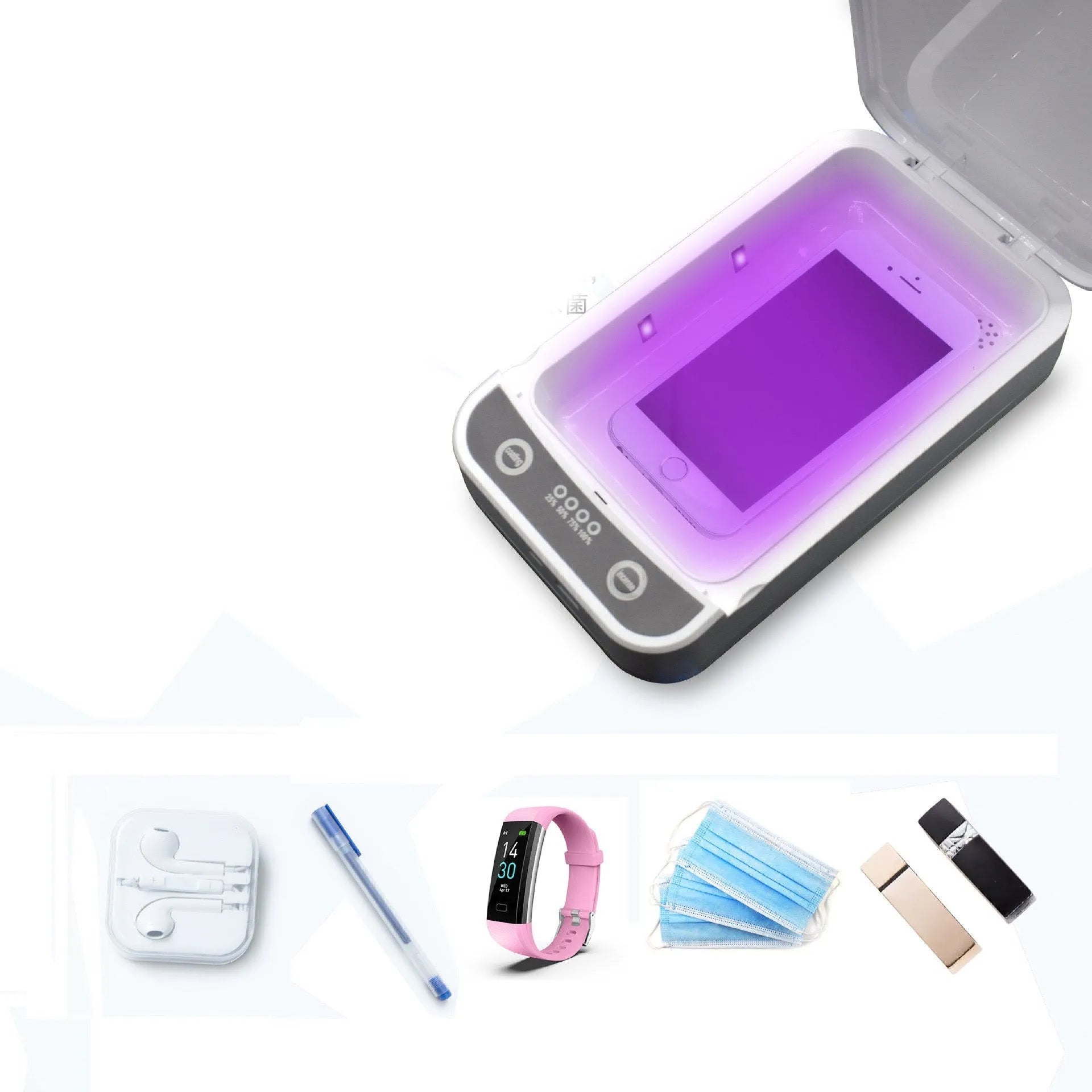 UV disinfection box for phones with 4 UV lamps, external 218x123x53mm, holds 6.5 inch phone, USB powered