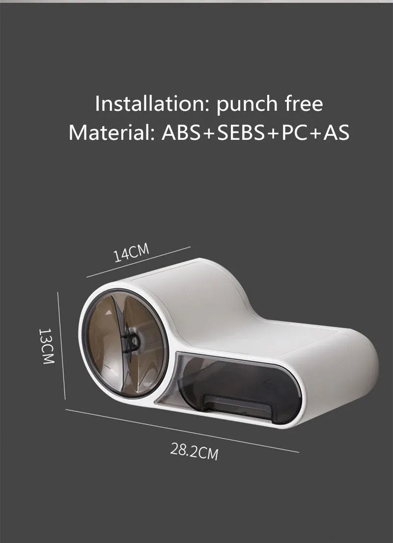 White plastic waterproof no-punching toilet roll holder with non-slip place for standard tissue rolls