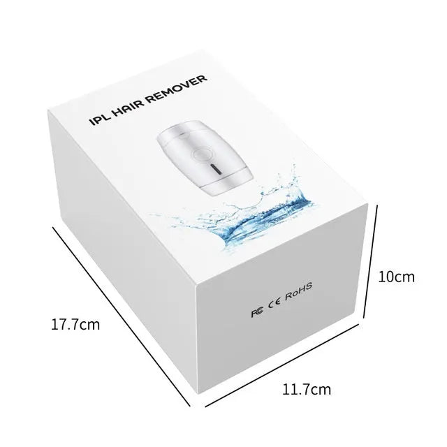 White home laser hair removal instrument with display screen on a compact handheld unit.