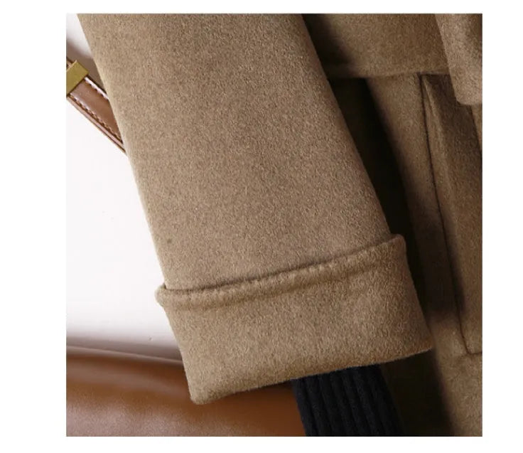 Long suit collar woolen coat in black colour for women, wool fabric