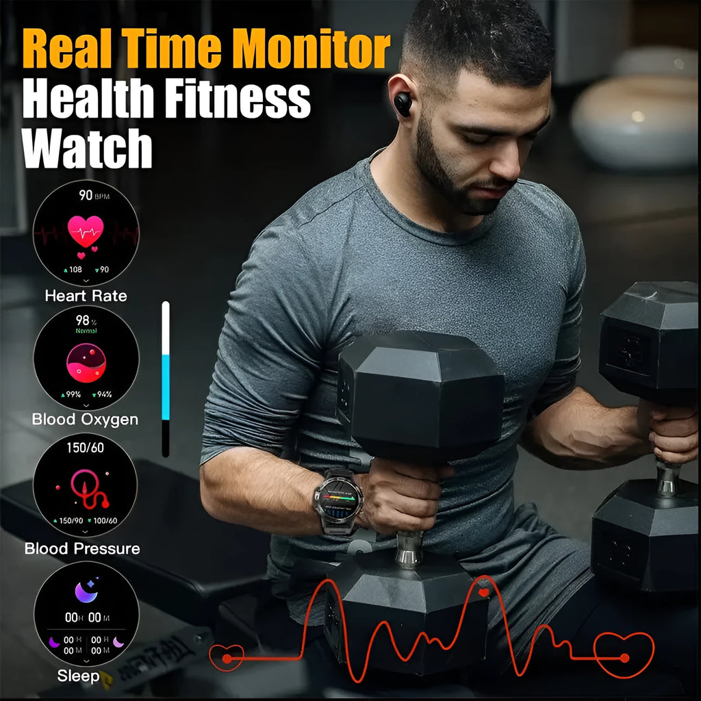 Bluetooth calling smart watch outdoor with IPS screen, heart rate monitor, and black glue strap