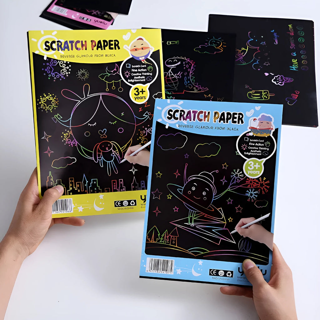 Children's handmade solid colour scraping paper in A4 size with colourful finish, suitable for pigment ink drawing