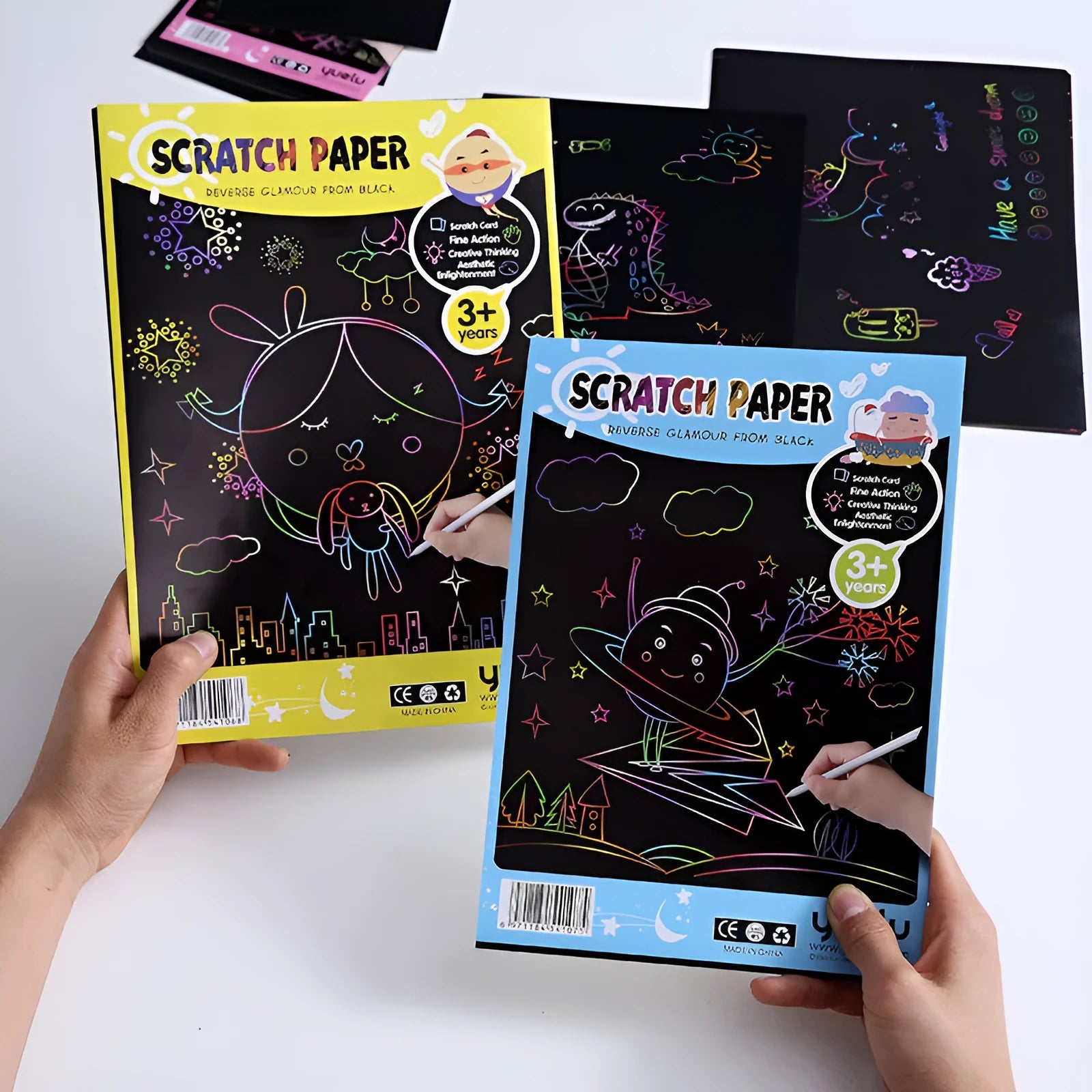Children's handmade solid colour scraping paper in A4 size with colourful finish, suitable for pigment ink drawing