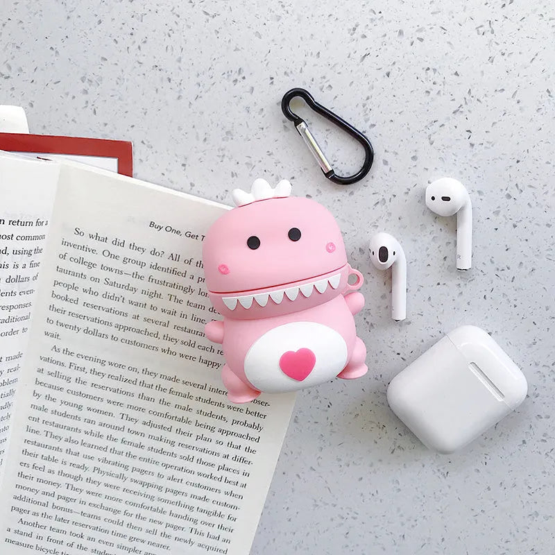 Green silicone case with cartoon animal print for AirPods 1 and 2 generation charging case