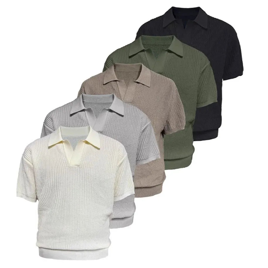 Men's business casual polo shirt with stripe detailing in ice silk breathable fabric