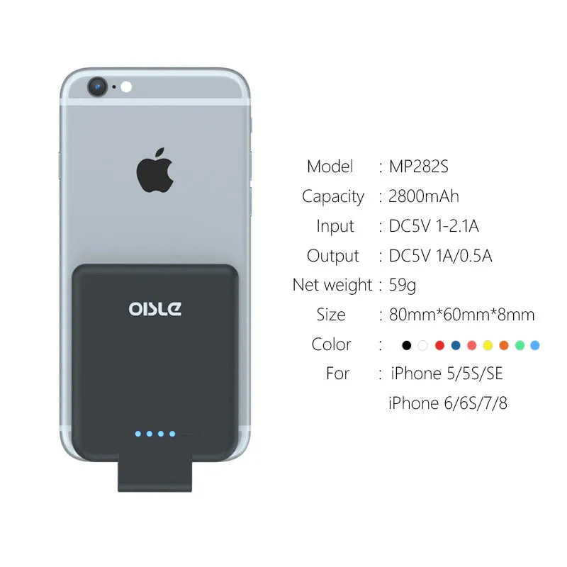 MP282P back clip battery 4500mAh for iPhone Android Type-C in black slim 9mm design