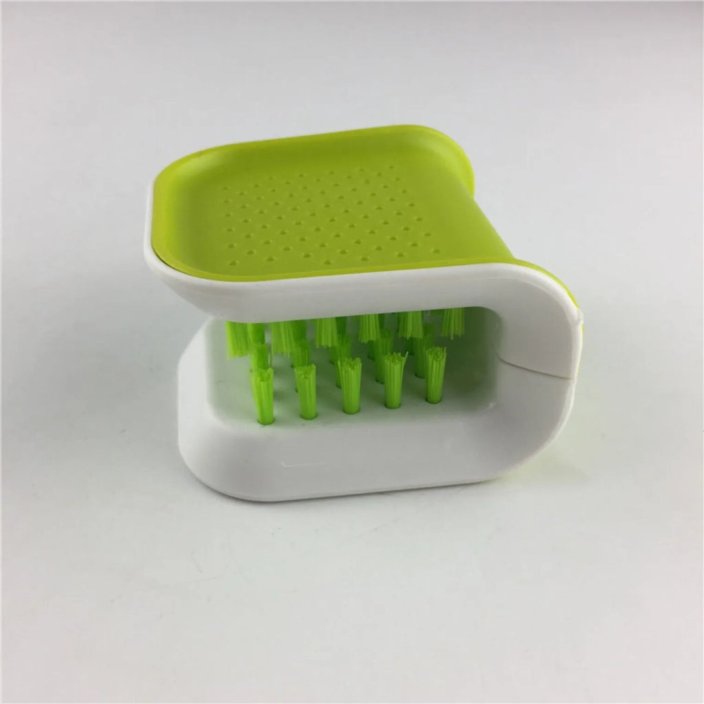U-shaped ABS cutlery cleaner brush in blue with bristles for washing knives and forks