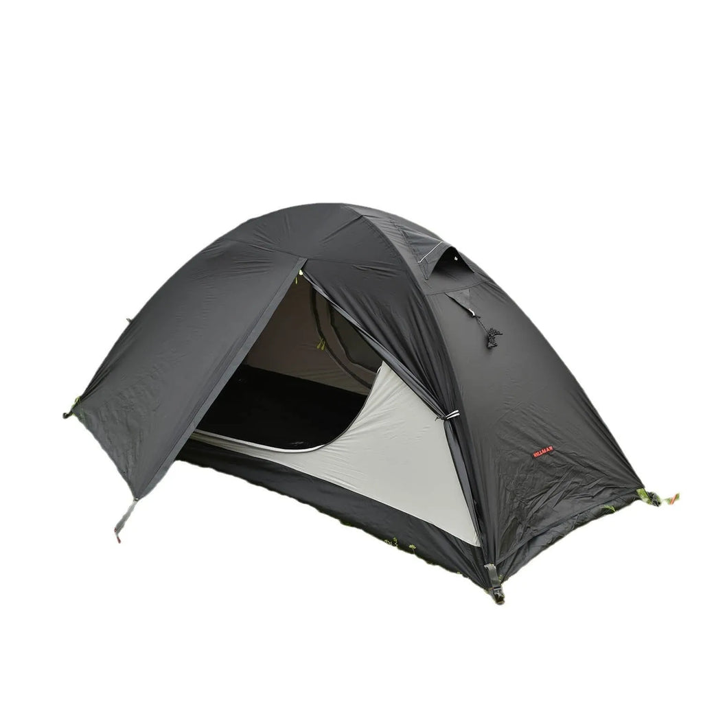 Lightweight single person camping tent with aluminium poles shown in red colour