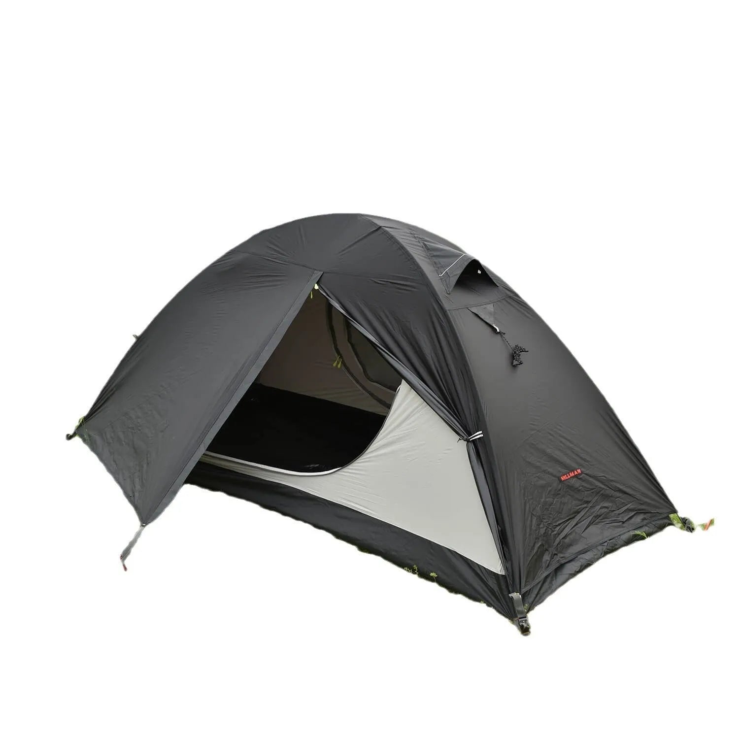 Lightweight single person camping tent with aluminium poles shown in red colour