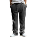 Men's casual high waist straight trousers in striped polyester with loose fit and elastic elements