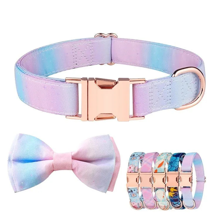 Pet Supplies rose gold buckle bow pet collar in polyester, pink girl colour, on white background