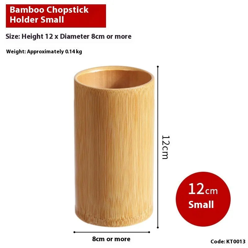 Bamboo chopstick holder tube in natural finish with multiple size options for utensil storage