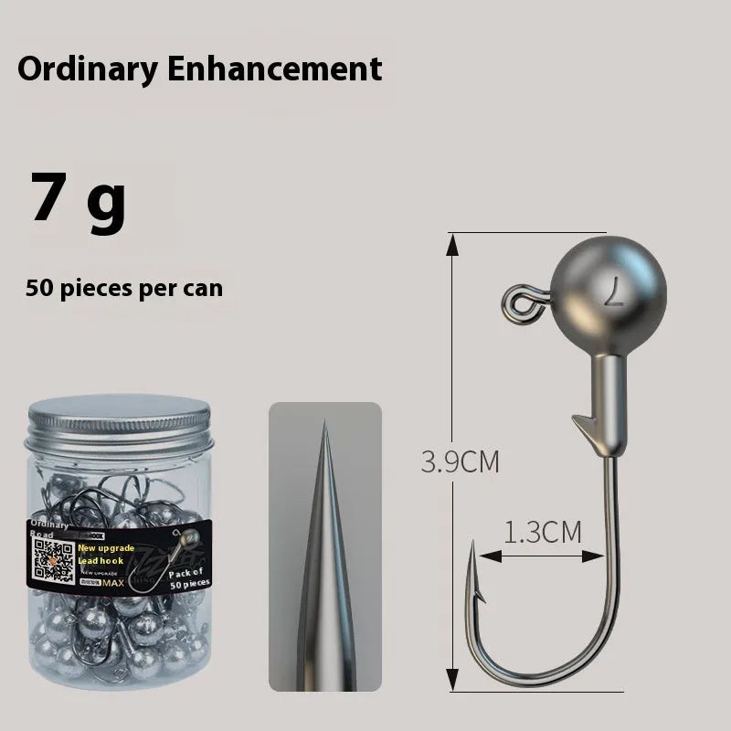 50-piece enhanced steel jig fishing hooks with 7G weight and primary colour options