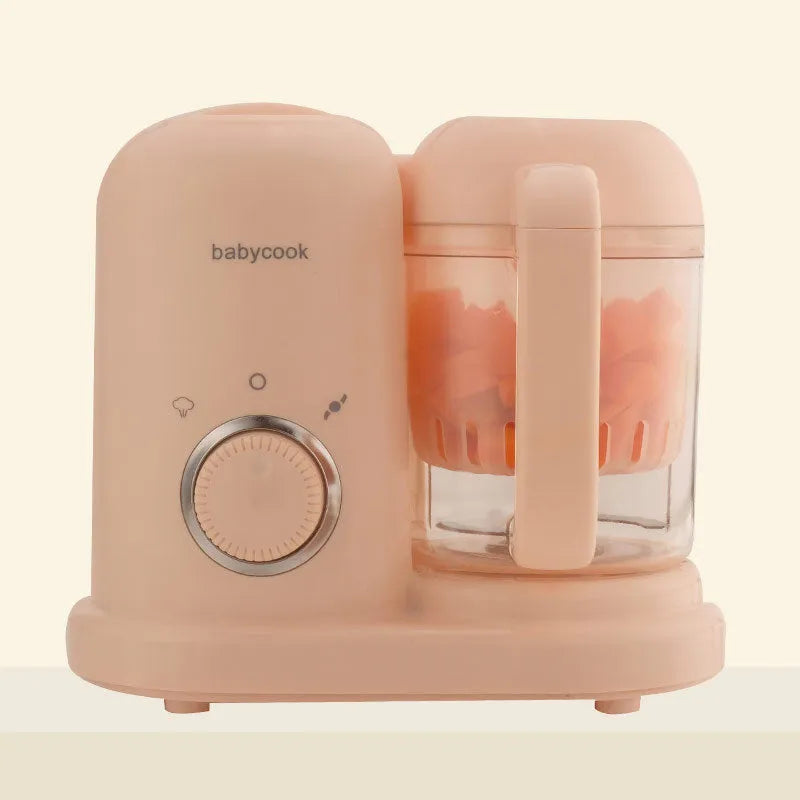 Baby food processor with steamer and blender functions in green or pink colours