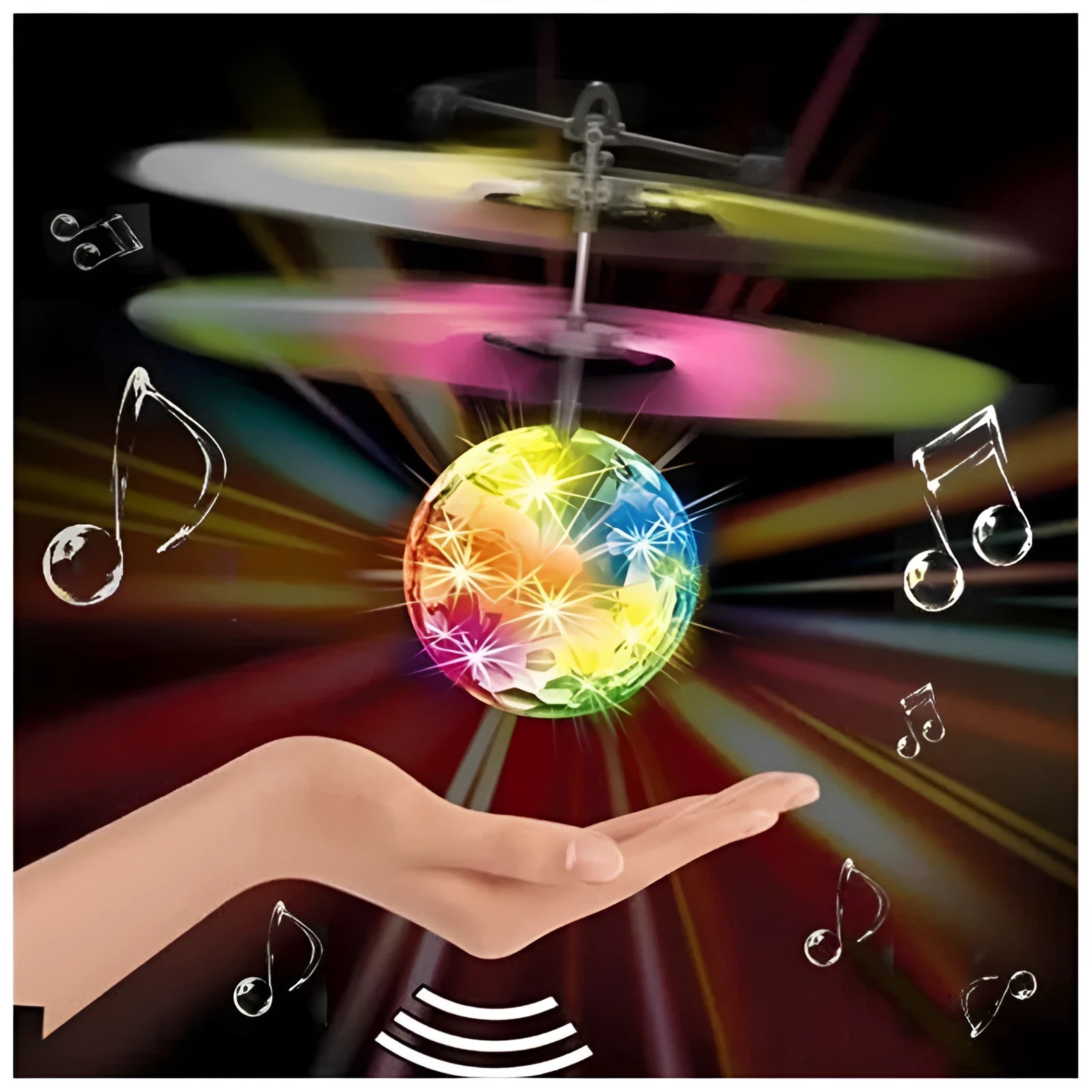 Infrared induction flying ball with LED lights in green plastic body for kids