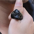 Natural gold sheen obsidian pixiu men's thumb ring in alloy, sizes 19-21