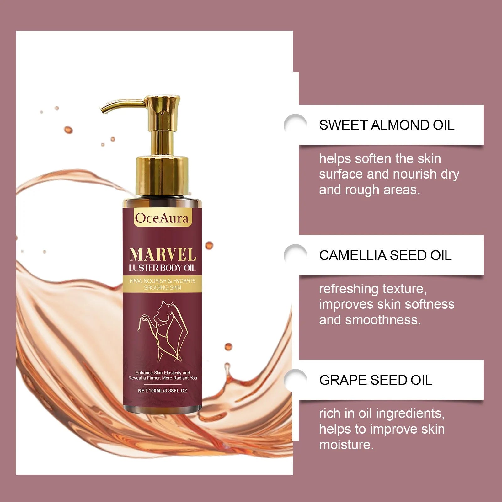 Gloss Care Body Massage Oil 100ml bottle with plant oil blend including jojoba and sweet almond oil