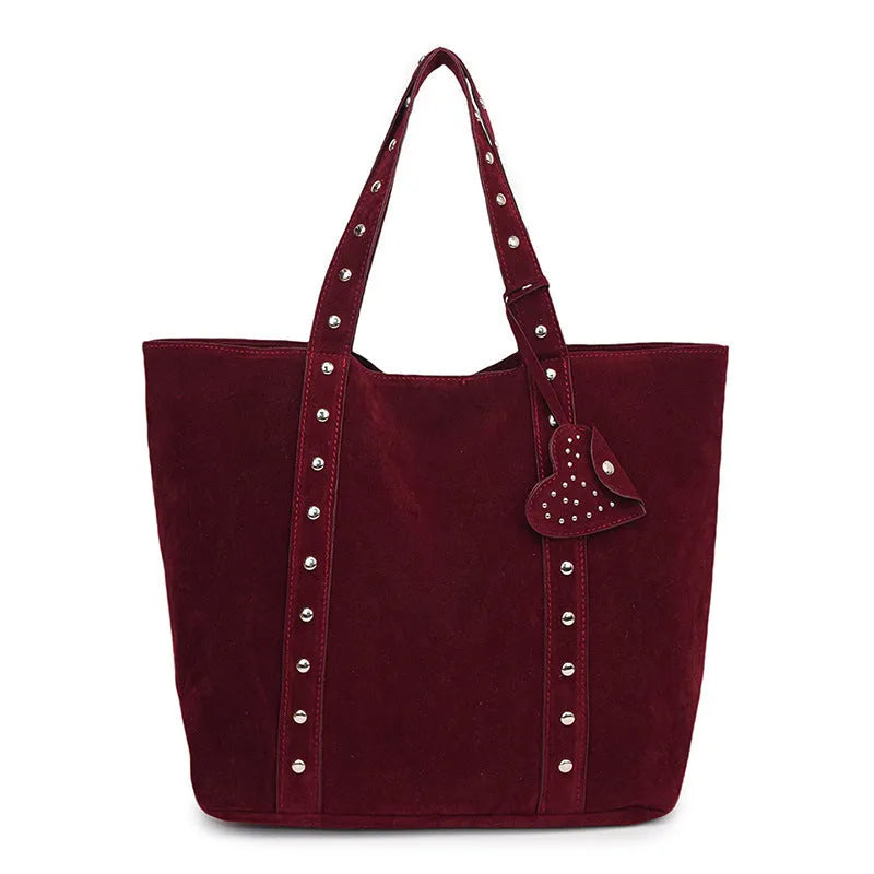 Design rivet hand-carrying tote bag in PU with sandwich pocket, black, 33x14x32cm, horizontal square shape