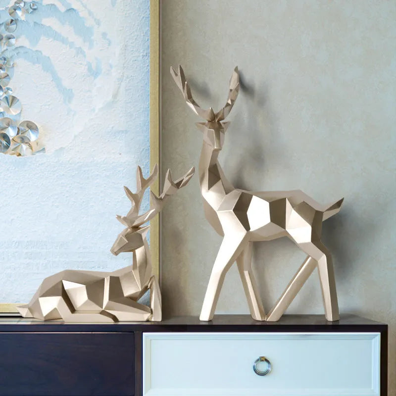 Resin deer sculpture decoration in a colour set, modern animal figurine for tabletop display