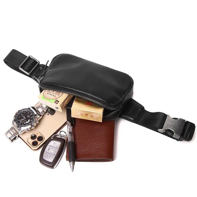 Men's small leather crossbody bag in brown, ultra-light cowhide with nylon lining, compact size for daily use