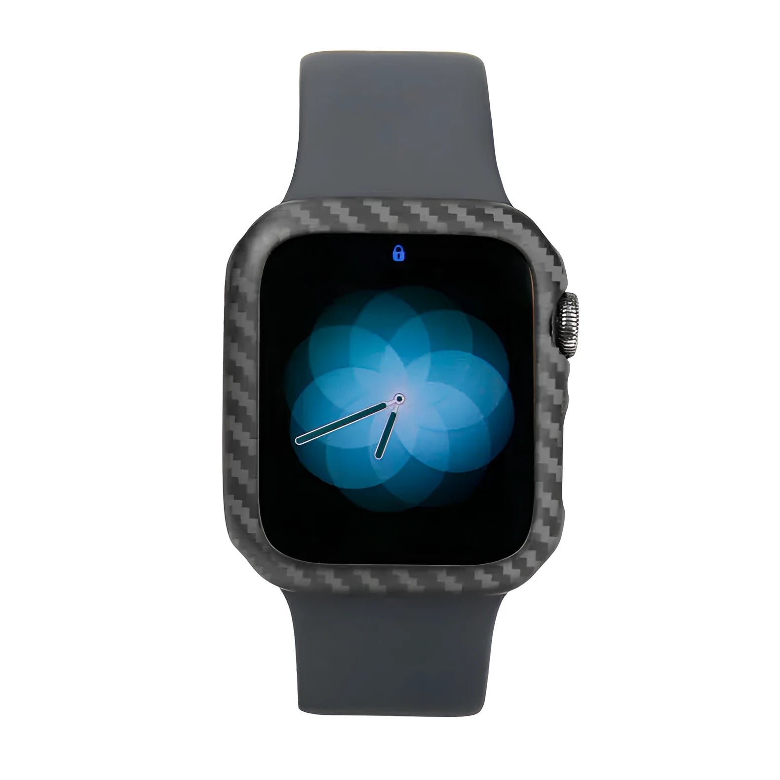 44mm Apple Watch 4 carbon fibre half wrap leather case in bright black and matt black colours