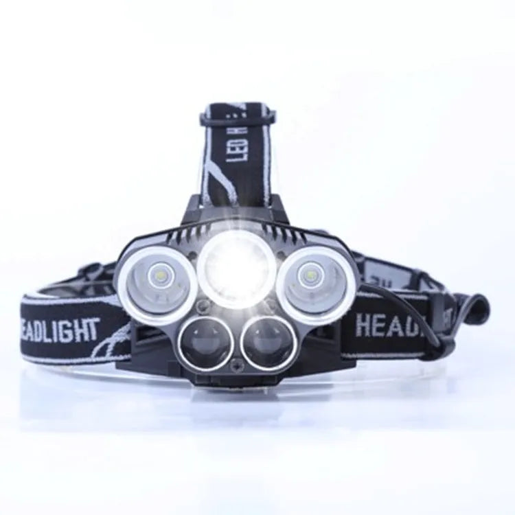Fixed focus long-range headlamp for camping, worn on head with strong beam.
