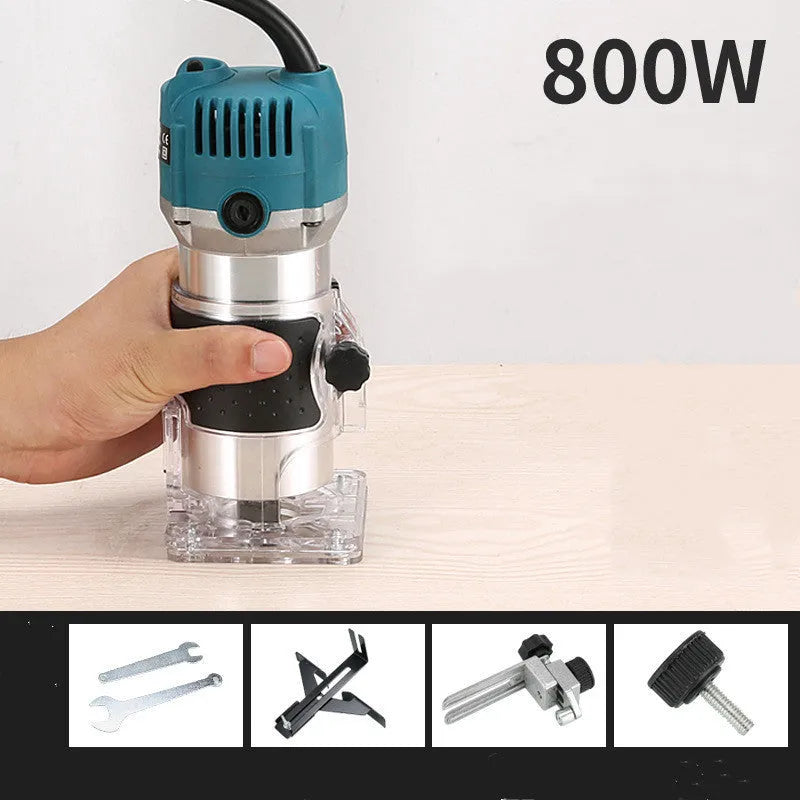 800W electric wood polishing trimmer with aluminium casing, 220V AC, no-load speed 30000rpm, 2cm depth