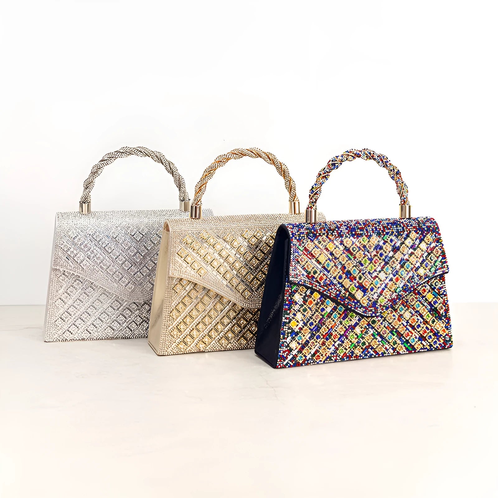 European retro handbag with diamond inlay in TW280 gold colour hard shell polyester crossbody bag