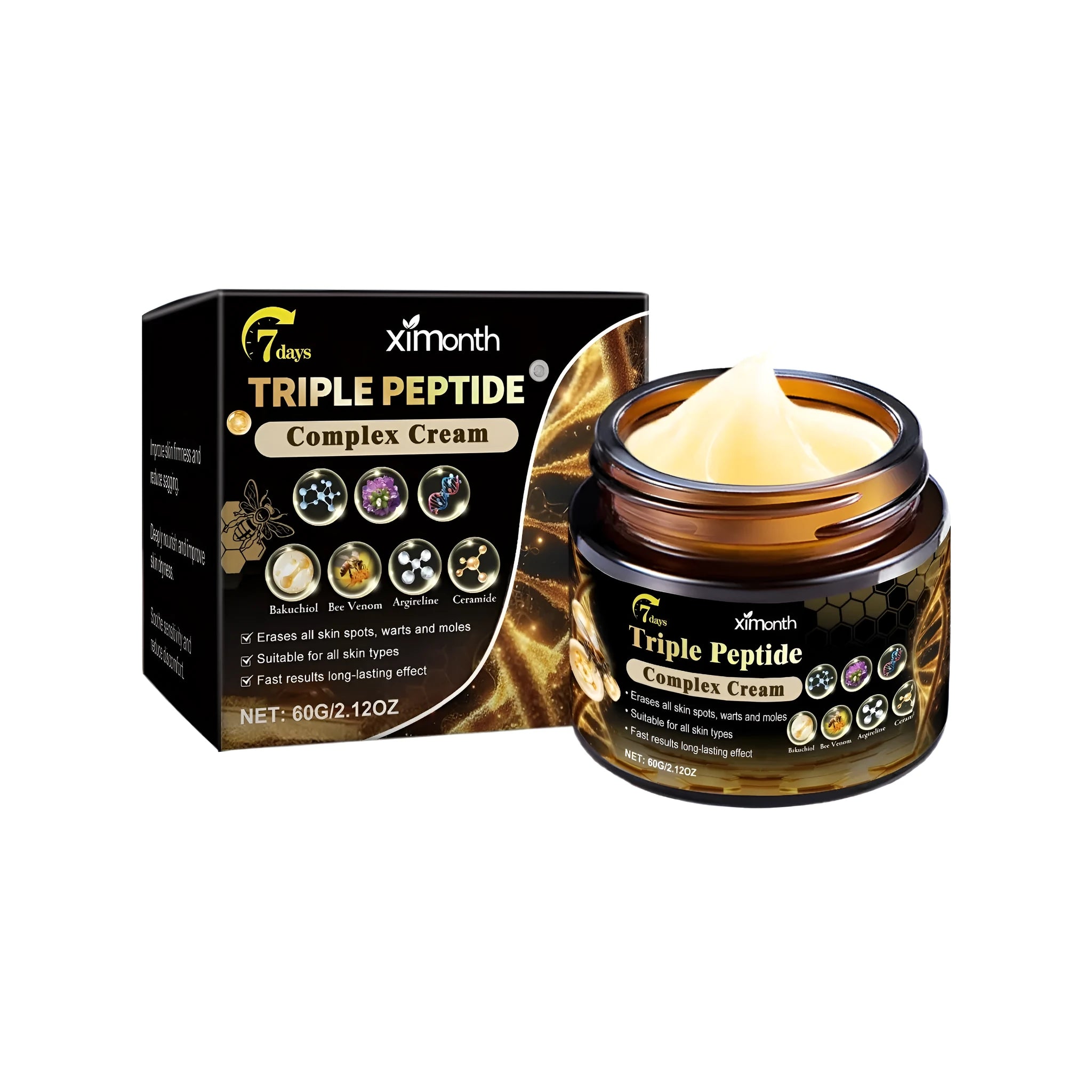 Skin care cream 60g jar with active ingredients peppermint bee venom peptide ceramide psoralen