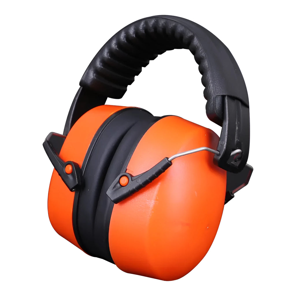 Orange noise-reducing headphones with adjustable elastic headband and fabric ear cushions for study, sleep and work