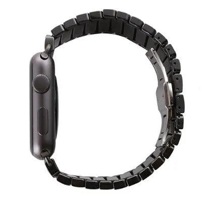 Ceramic stainless steel watchband compatible with Apple Watch 38mm or 42mm in black colour, strap only