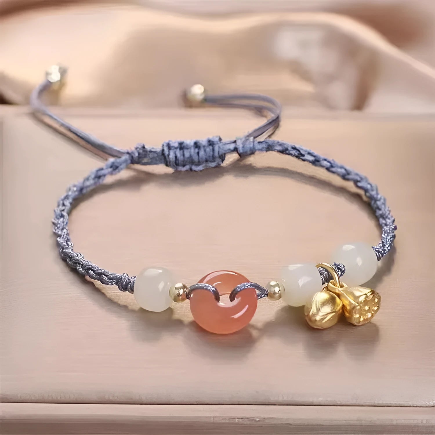 Hetian jade peace buckle two shihuan bracelet with blue strap showing simple constellation design